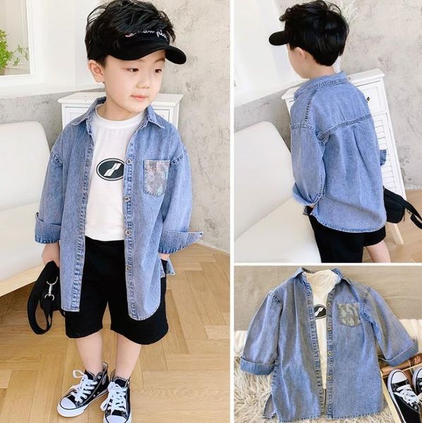 

90-140cm height 2021 spring boys fashion denim shirt long sleeve shirts children jeans clothing, White;black