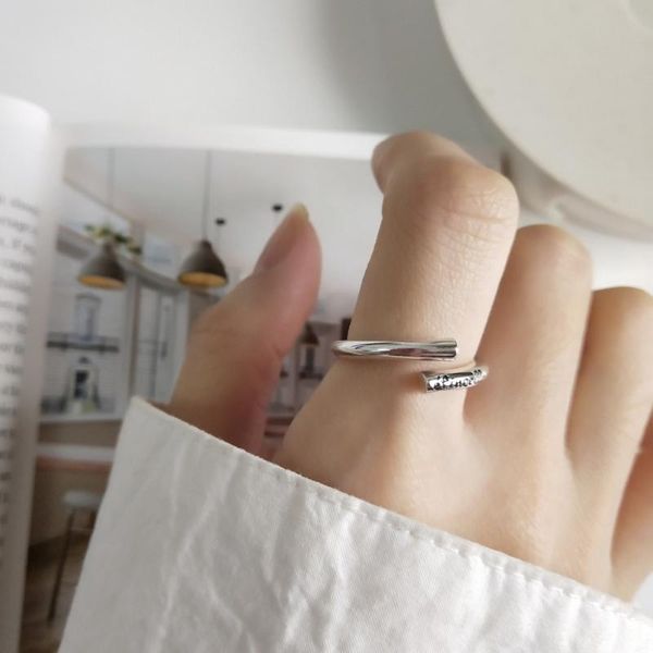 

cluster rings minimalist authentic s925 sterling silver fine jewelry letters engraved personality open ring adjust j467, Golden;silver