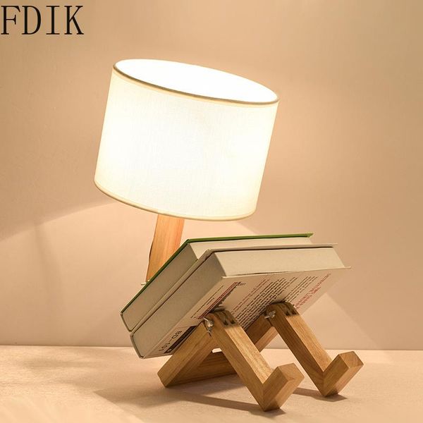 

table lamps wooden led lamp modern cloth desk light for bedroom study room office indoor vintage loft decor lighting wood luminaire