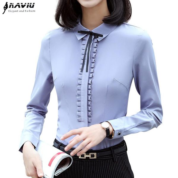 

fashion clothes women long sleeve shirt autumn bow slim chiffon blouse office ladies business plus size formal women's blouses & shirt, White
