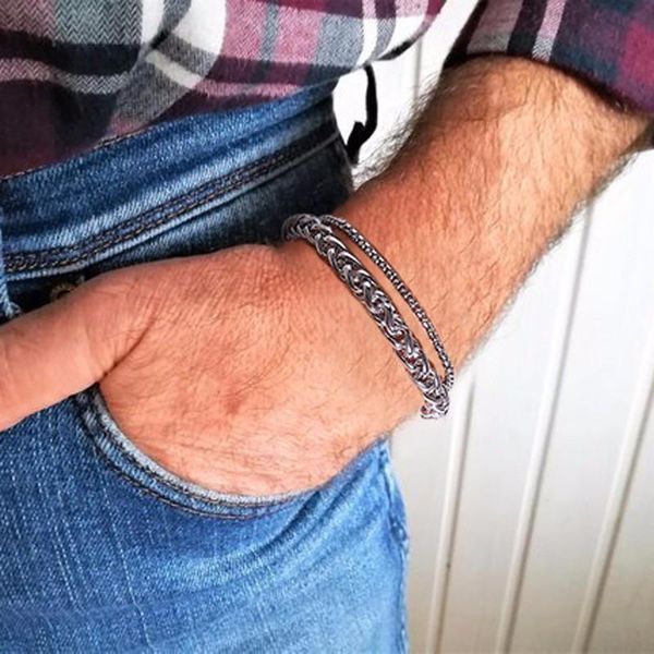 

link, chain double rolo wheat bracelet unisex, Black