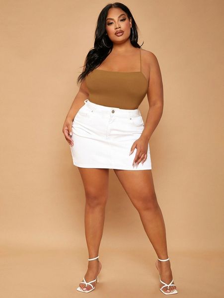 

sxy plus solid slim fit cami bodysuit x5cl#, Black