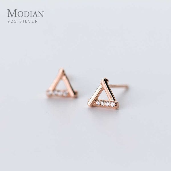 

925 sterling silver rose gold color stud earrings fashion small cute triangle studs ear for women party fine jewelry 210707, Golden;silver