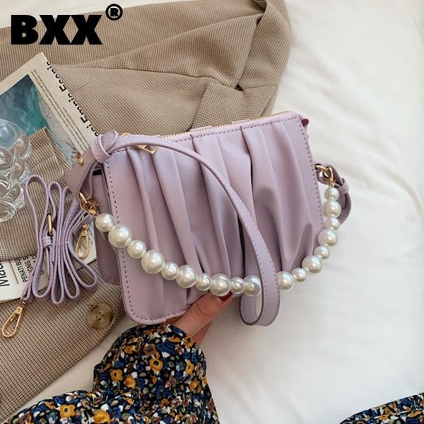 

evening bags [bxx] simple pearl chain pu leather crossbody for women 2021 summer shoulder bag trending luxury travel hs272