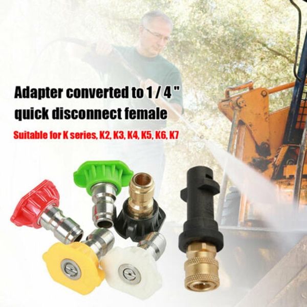 

watering equipments 1/4 quick connector pressure washer adapter +5 nozzles tips for karcher k2 k3 k4 k5 k6 k7 washers garden tool