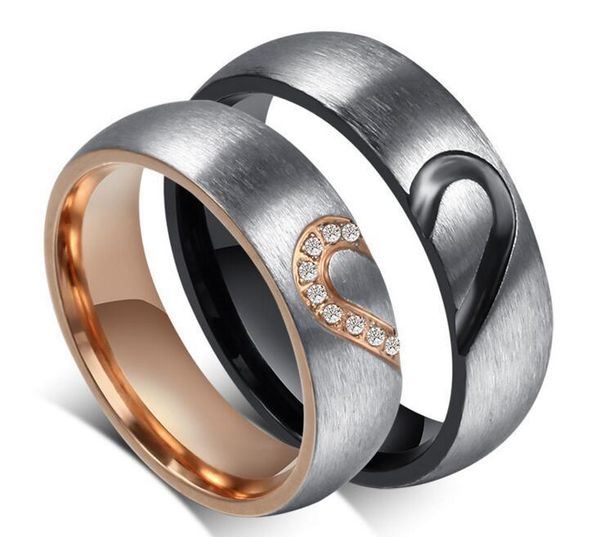 

wedding rings couple i love you matching heart brushed titanium steel with zirconia men women romantic engagement, Slivery;golden