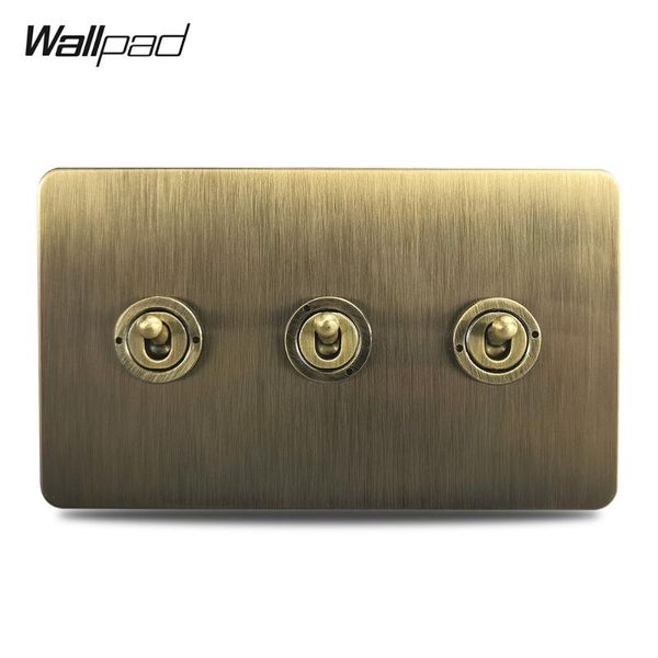 

smart home control 3 gang wall toggle switch antique brass panel wallpad h6 series 4 colors options 146x86mm