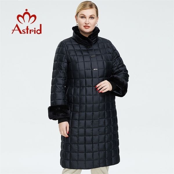 Astrid Winter Damenmantel, lang, warm, Parka, karierte Jacke mit Kapuze aus Kaninchenfell, große Größen, Damenbekleidung FR-2040 211013