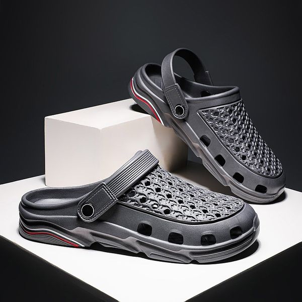 

mens womens sport trainer size hole sandals shoes trend casual summer 2021 beach dual-use outdoor men's baotou sandal and slippers code, Black