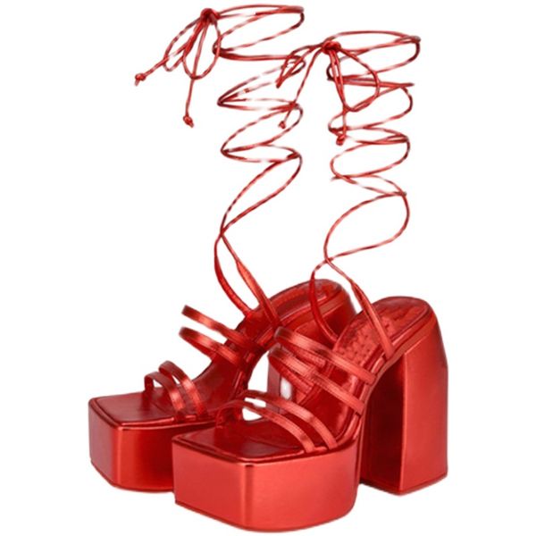2022 Nuovo stile Lady Suede Ladies Leather Leather High Heel Sandals Solid piattaforma a piattaforma cross-legata Scarpe da festa per la festa della caviglia 34-44 SERPENENTENA