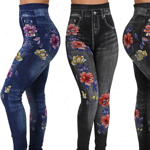 

pants floral print pencil womens legging lggins femme plus size casual mujer hgh waist denim women, Black