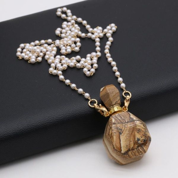 

chains 80cm natural essential oil diffuser perfume bottle plus two glass pearl chain picture stone necklace pendant accessories 20x38mm, Silver