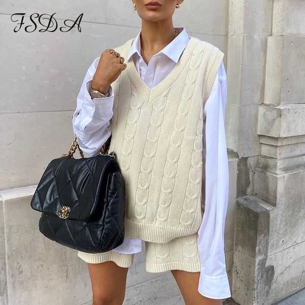 

2021 sleeveless sweater vest fashion shorts mini women set knitted autumn winter casual party y2k, Black;white