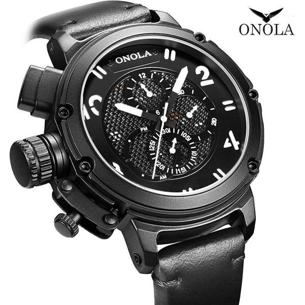 

multifunctional automatic mechanical men's watch leather belt large dial waterproof men wristwatches, Slivery;brown