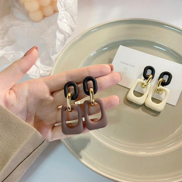 

stud 2021 geometric retro earrings women korean milk tea color simple ear temperament jewelry, Golden;silver