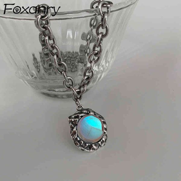 Foxanry Collana in Argento Sterling 925 per Donna Moda Pietra Irregolare Creativa Crea Vecchi Gioielli Tailandesi Vintage Regali per Ragazza