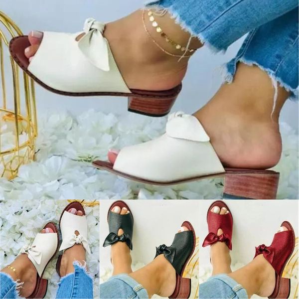 

slippers women's fashion squared heel peep toe sandals casual flip flops kontbow slip on shoes comfortable flat beach d4, Black