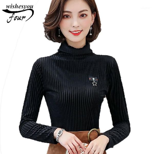 

women's blouses & shirts 2021 women blouse fashion ol style long sleeve velvet shirt female clothing autumn slim solid d34 30, White