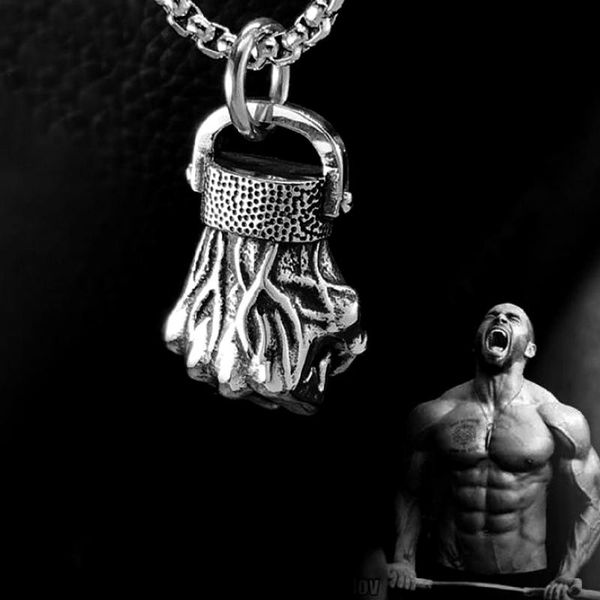

chains fitness men fist pendant necklace stainless steel dumbble punk hip hop biker for women handmade jewelry gift, Silver