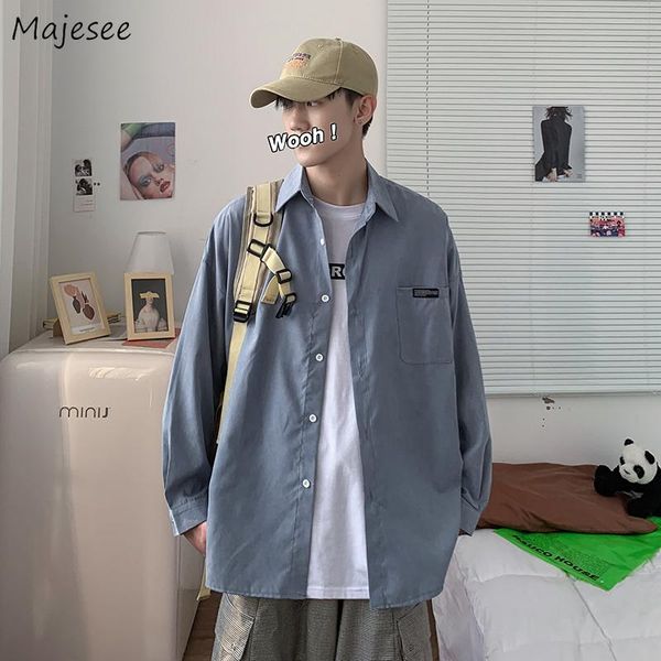 

men's casual shirts long sleeve men spring letter spliced simple basic loose all match turn-down collar fashion streetwear ulzzang, White;black