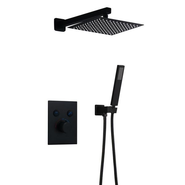 

quyanre ru black concealed shower faucets set 12" brass rainfall head single handle mixer tap bathroom sets