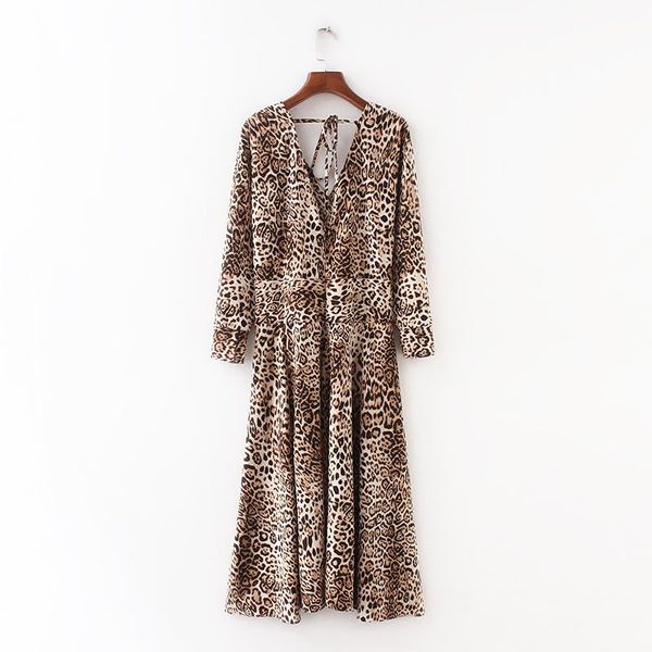 

casual dresses 2021 fashion leopard v-neck slimming long-sleeved dress, Black;gray