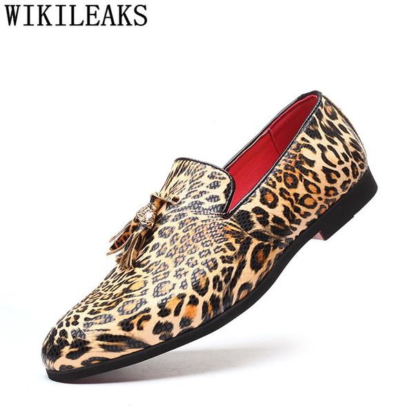 

dress shoes fashion loafers men leather leopard print designer classic italian for formal 2021, Black