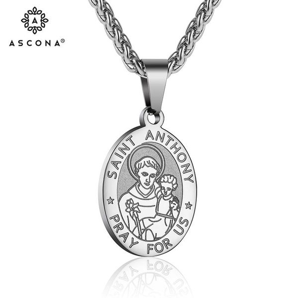 

pendant necklaces ascona men's stainless steel necklace amulet saint benedict catholic fashion jewelry for men/women, Silver