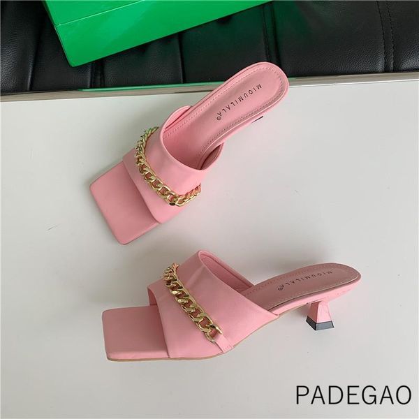 

slippers women fashion chain vintage 2021 shoes heels party casual, Black