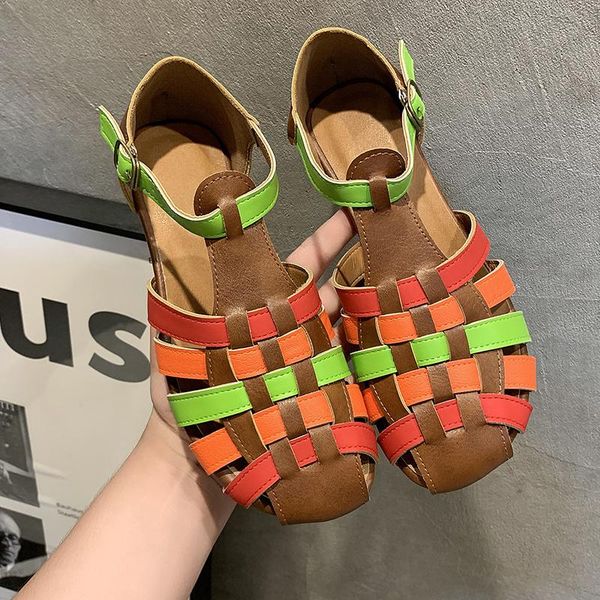 

sandals summer women real leather shoes fashion hand knitting buckle strap hollow out beach cool ladies footwear, Black