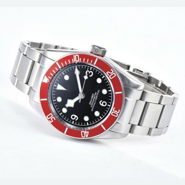 

sterile dial mens watch red bezel miyota8215 mechanical sapphire glass luminou waterproof automatic wristwatch wristwatches, Slivery;brown