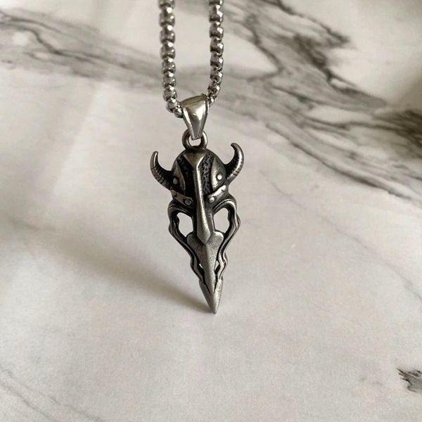 

pendant necklaces style retro mask necklace stainless steel men's motorcyclist hip hop party jewelry accessories, Silver