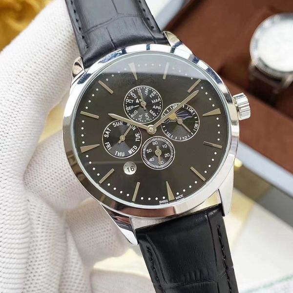 2021 Neue Luxus-Herrenuhren mit sieben Stichen, automatische mechanische Uhr, Designer-Uhr, hochwertige Top-Marke, Lederarmband, modische Mondphasenfunktion