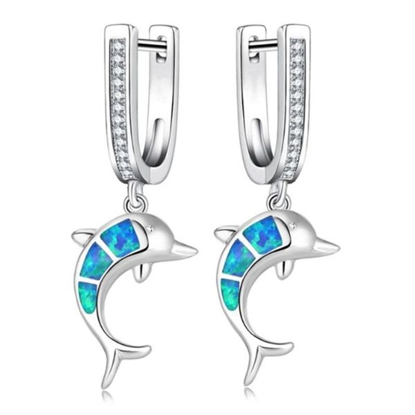 

dangle & chandelier fdlk cute dolphin blue imitation fire opal earrings fashion women wedding party jewelry birthday gift, Silver