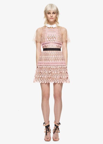 

dresses summer runway self portrait es elegant hollow out patchwork fashion short mini pink, Black;gray