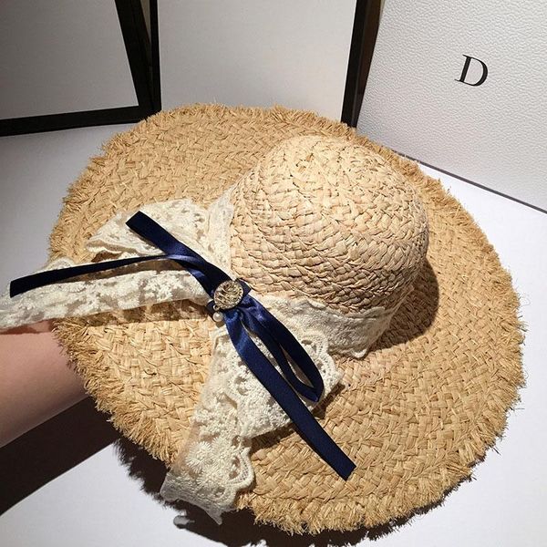 

wide brim hats beach raffia hat floppy girls straw cap sun for women summer uv protect travel lady female chapeau, Blue;gray