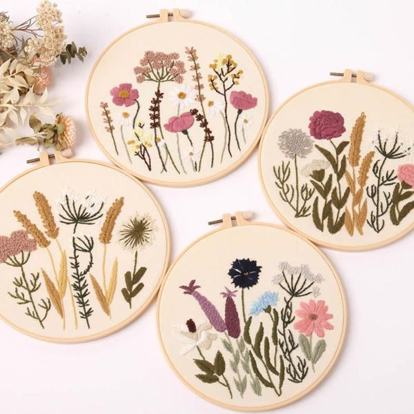 

other arts and crafts european embroidery starter kit with pattern instructions cross stitch set flowers plant stamped kits hoops