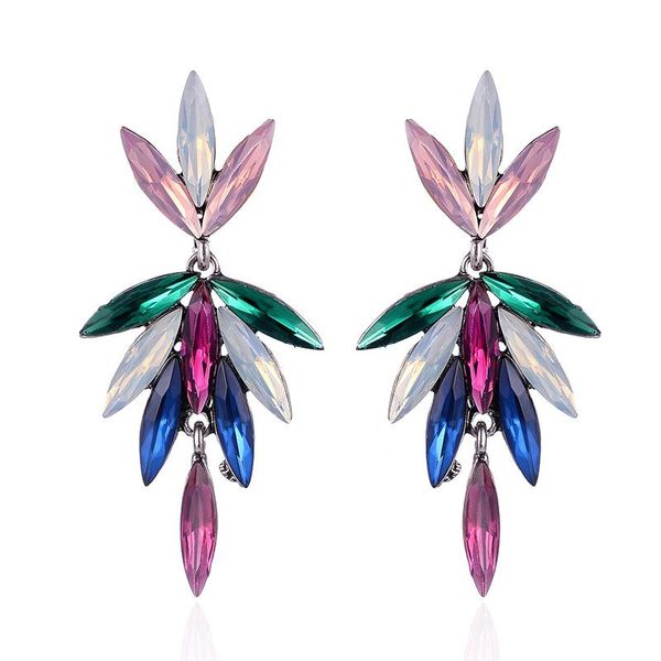 

dangle & chandelier lubov colorful crystal leaves earrings rhinestone inlaid trendy drop personality statement women party jewelry, Silver