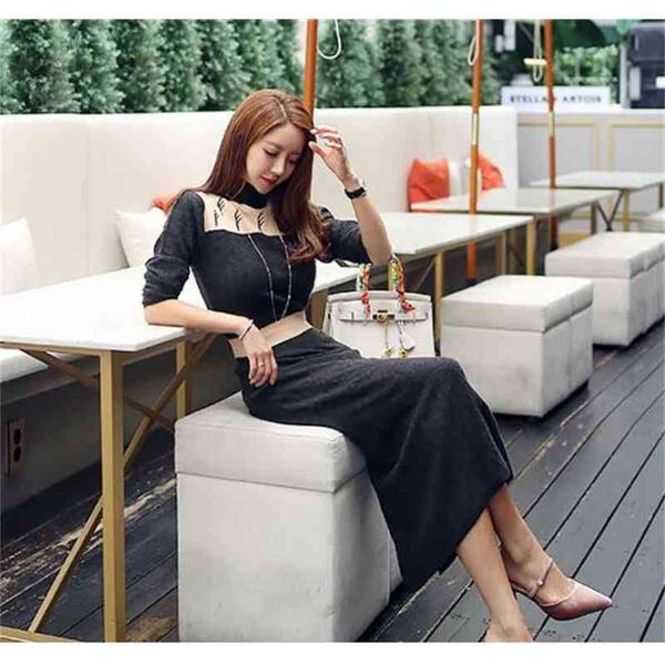 

spring and autumn korean version of the ladies temperament knit long-sleeved slim hit color long paragraph bottoming, Black;gray