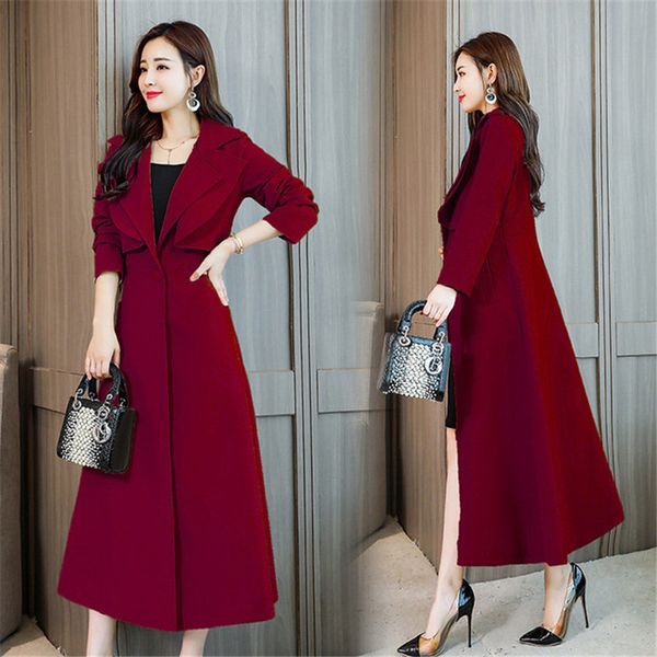 

women's trench coats autumn women long coat ladies casual turn-down collar spring single button windbreaker female overcoat xa133 zhyg, Tan;black