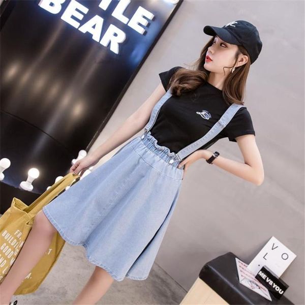 

girls student knee lenghtthin fabric denim dress casual dresses, Black;gray