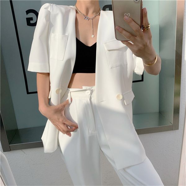 

women's suits & blazers hzirip loose-fitting summer with cleavage in v retro jackets streetwear chic femme vintage female blazers ol co, White;black