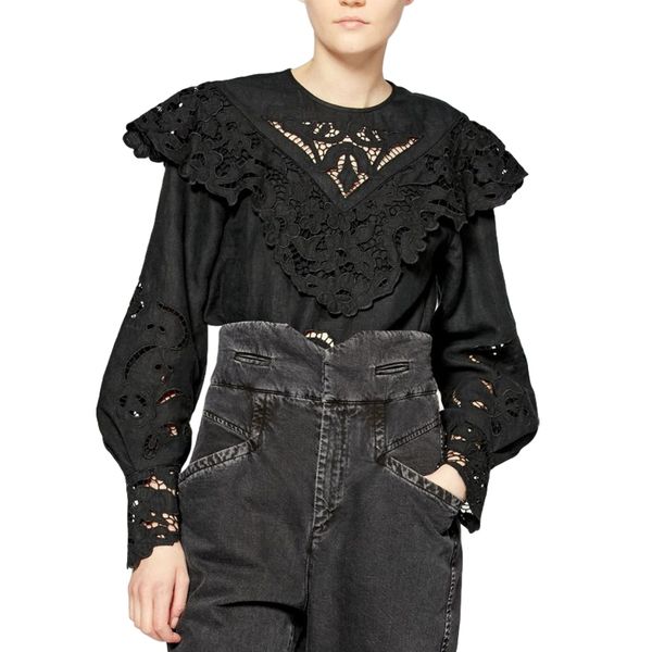 

suit 2021 women's linen blouse lace hollow out fashion crochet embroidered ladies sweet shirt and, White;black