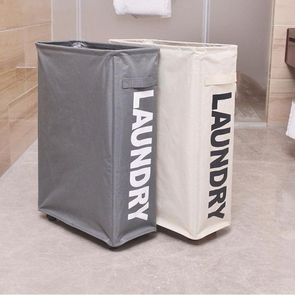 

oxford foldable laundry bucket with 4 support rods universal wheels high capacity bags storage & organization