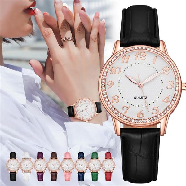 

wristwatches classic men's casual diamond-studded luminous trendy leather band women quartz wrist watch gift, Slivery;brown