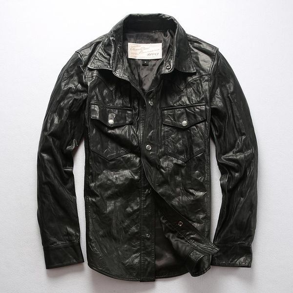 

men's leather & faux description cs750 a3 read asian size outwear mens sheep jacket, Black