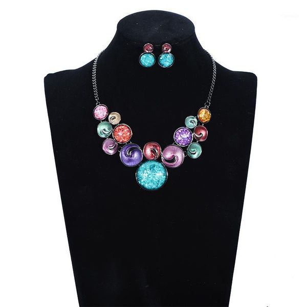 

earrings & necklace vintage enamel round resin custome nigerian jewelry set for women, Silver