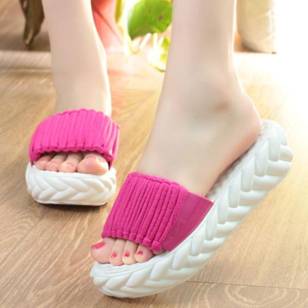 

slippers wedges mid heel sandals women summer flip flops solid non-slip bottom beach female slides indoor ladies shoes zapatos de mujer, Black