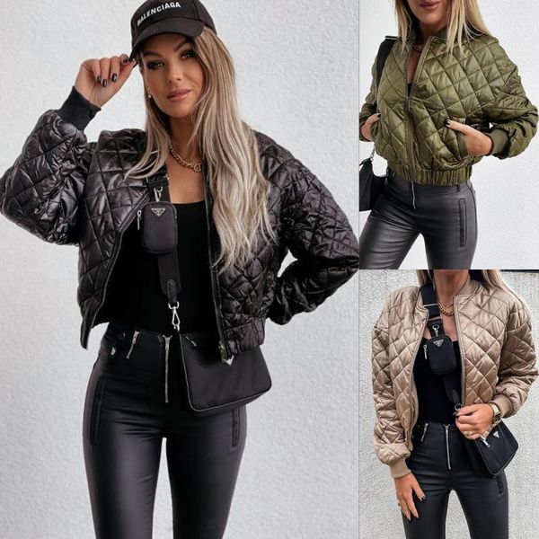 

women's jackets autumn winter short puffer jacket 2021 korean women zipper plaid coat female parkas outwear, Black;brown