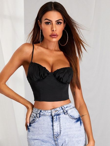 

lace-up back ruched bust crop cami p8ol#, White